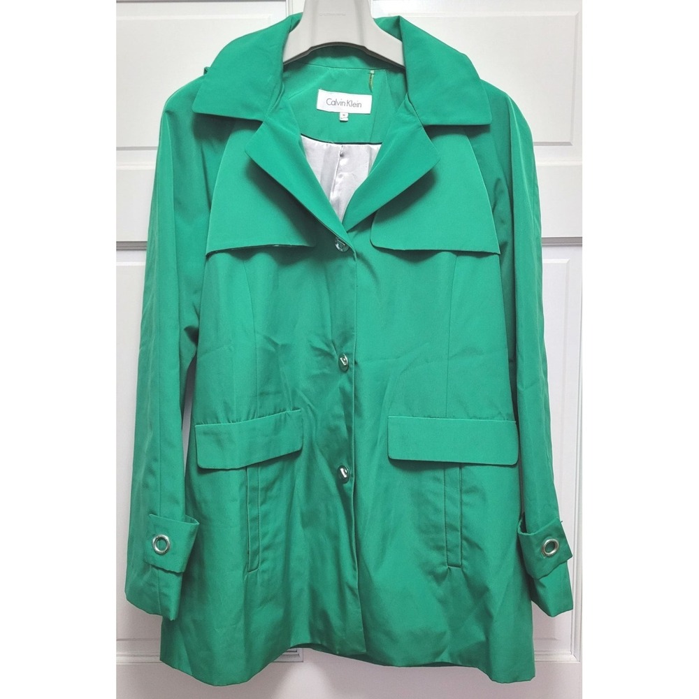 Calvin Klein Women's Hooded Anorak Utility Windbreaker Jacket - Green - Medium